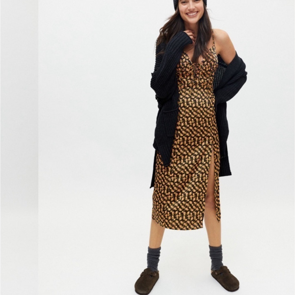 Urban Outfitters Mariah Lace-Up Midi Slip Dress